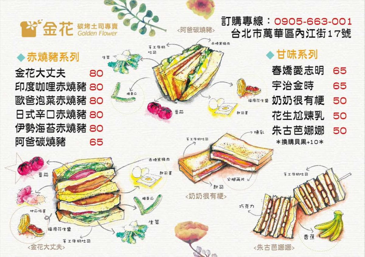 【食。萬華】金花碳烤吐司專賣〜台北人氣碳烤土司。西門町必吃早餐，起司控必看！不吃會後悔喲！