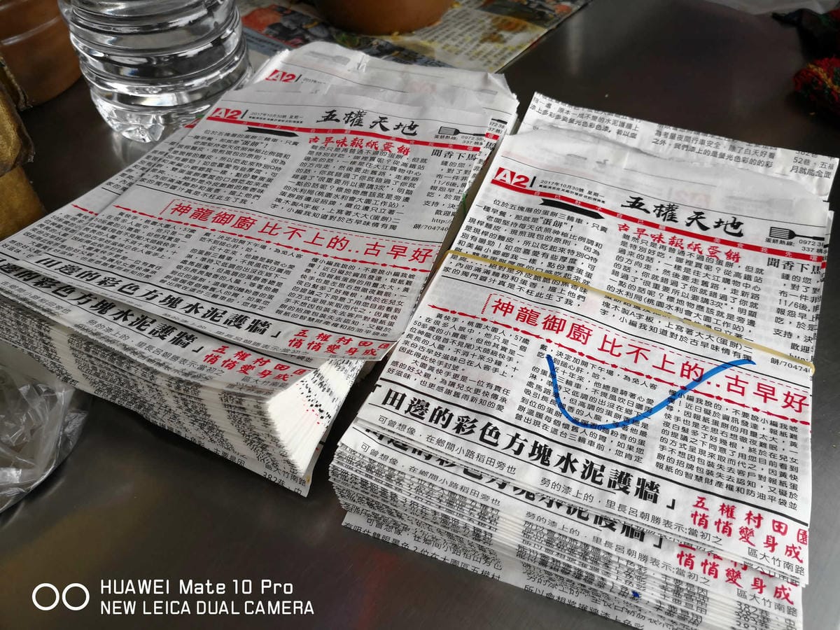 【食。大園】大園手工報紙蛋餅〜報紙包蛋餅？在地人推薦銅板早餐，現擀現煎手工蛋餅，雙蛋蛋餅+辣，吃過一次一定會愛上它！