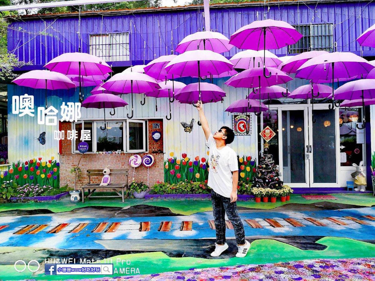 【遊。苗栗】噢哈娜咖啡屋〜寵物旅遊景點。會跟著你飛的雨傘！紫色風暴來襲，完全沉浸在這片紫色浪漫(110.3.1起寵物禁止入園)