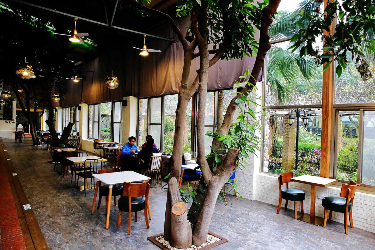 【食。龍潭】丑貳〜桃園景觀庭園親子餐廳。超大草皮玻璃屋×溜滑梯，綠色植栽讓你彷彿在小森林裡用餐！（寵物友善）