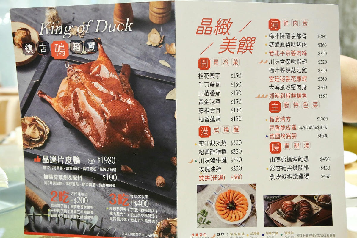 晶宴會館新品牌「晶粵軒烤鴨餐廳」,主打烤鴨搭配港式小點跟經典