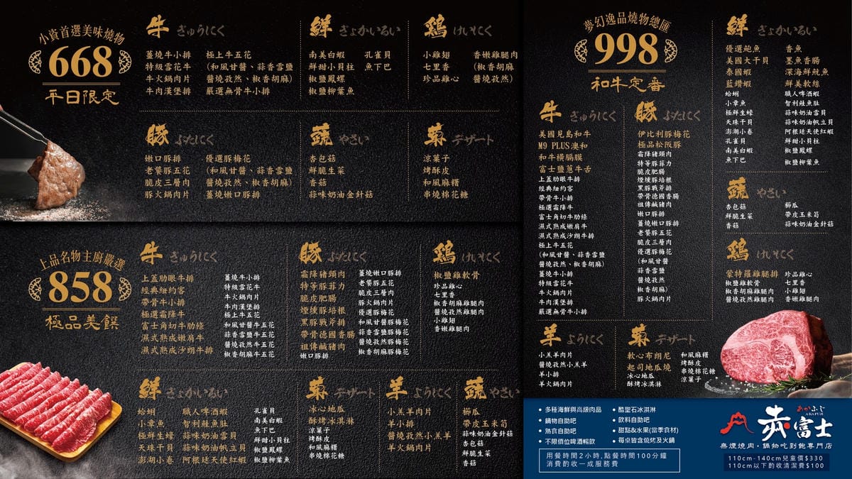 西門町燒肉吃到飽推薦！赤富士日式無煙燒肉鍋物西門店，和牛吃到