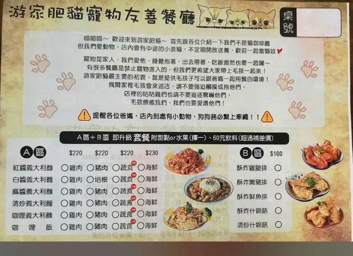 游家肥貓，大溪友善寵物老宅茶餐廳，提供港式私房料理，老闆本身